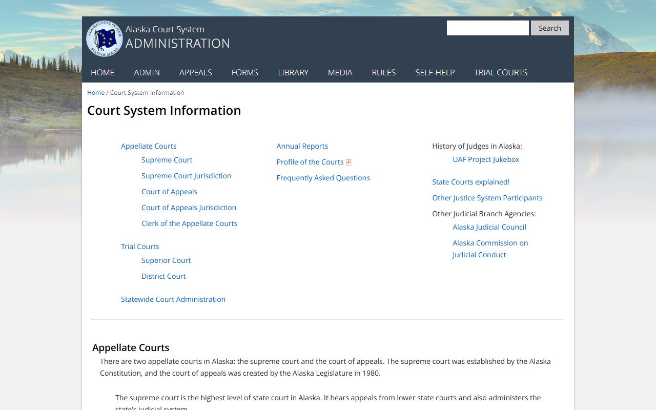 Alaska court system structure information page