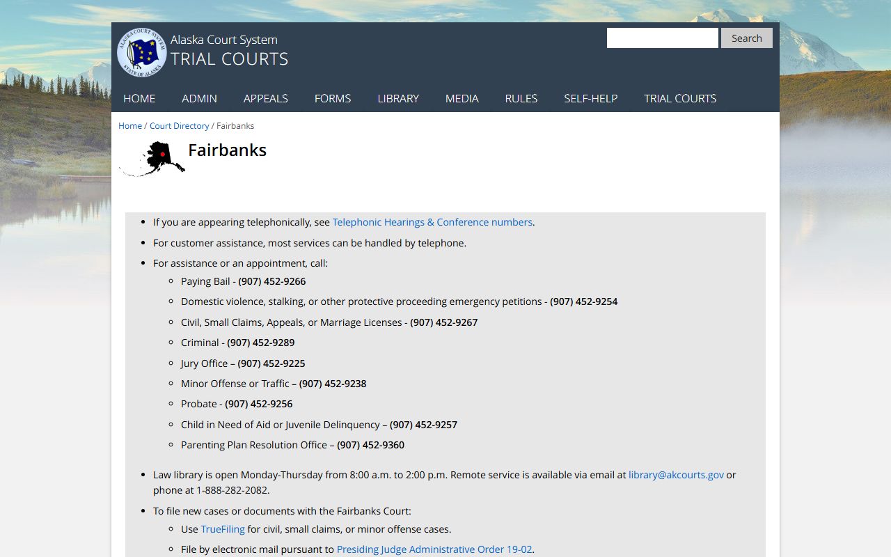 Fairbanks Fourth Judicial District court directory Alaska records