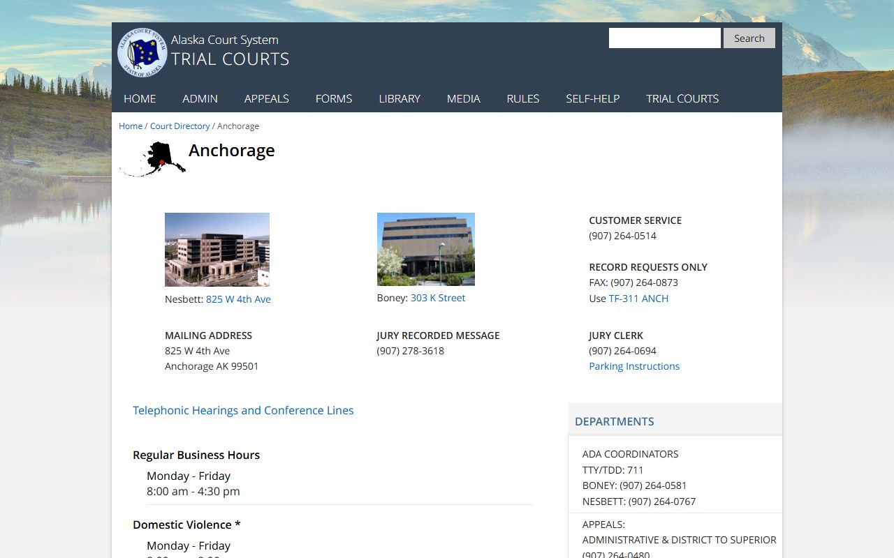 Alaska Anchorage Third Judicial District court directory