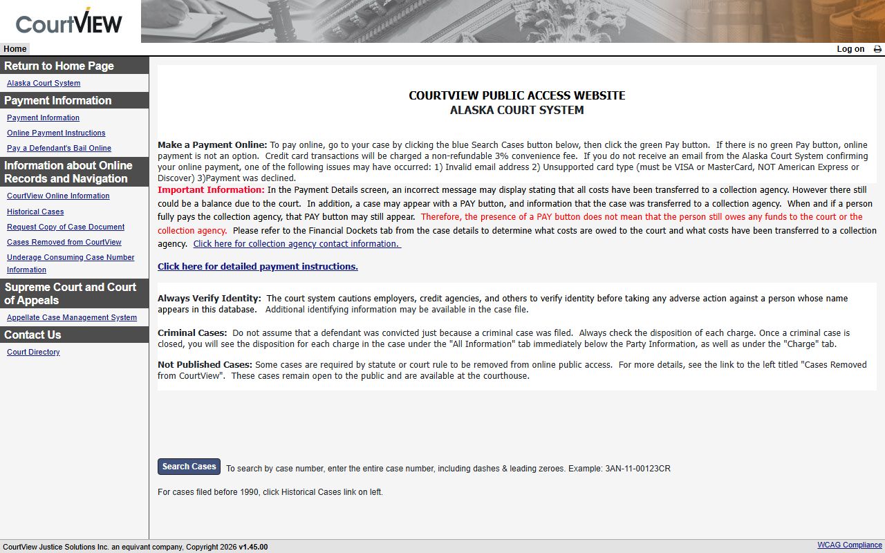 CourtView public access portal for Alaska court records