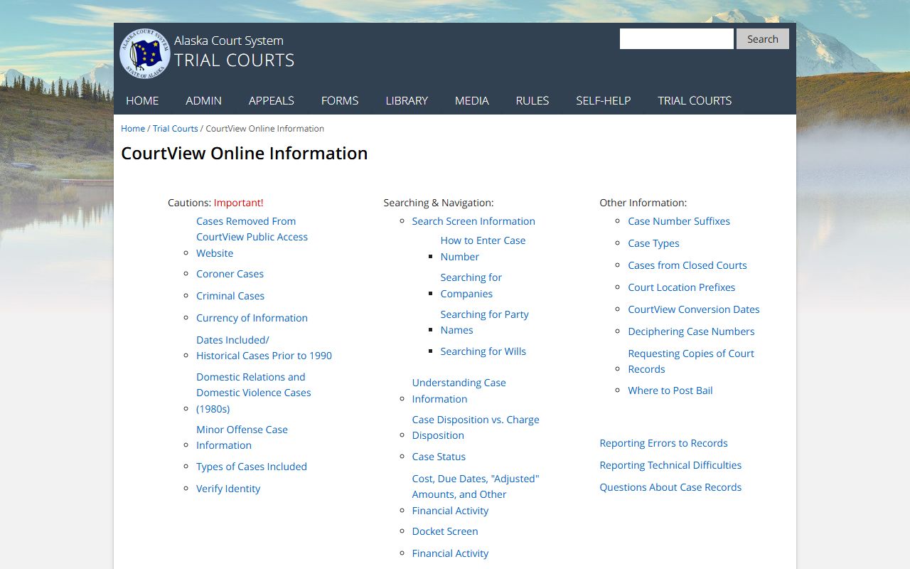 CourtView information guide for Alaska court records